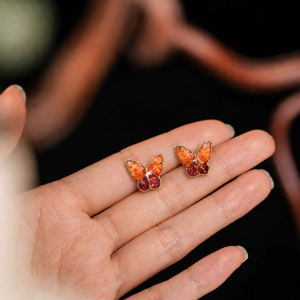Colored Stone Inlaid Butterfly Earrings Red Prosperity Series