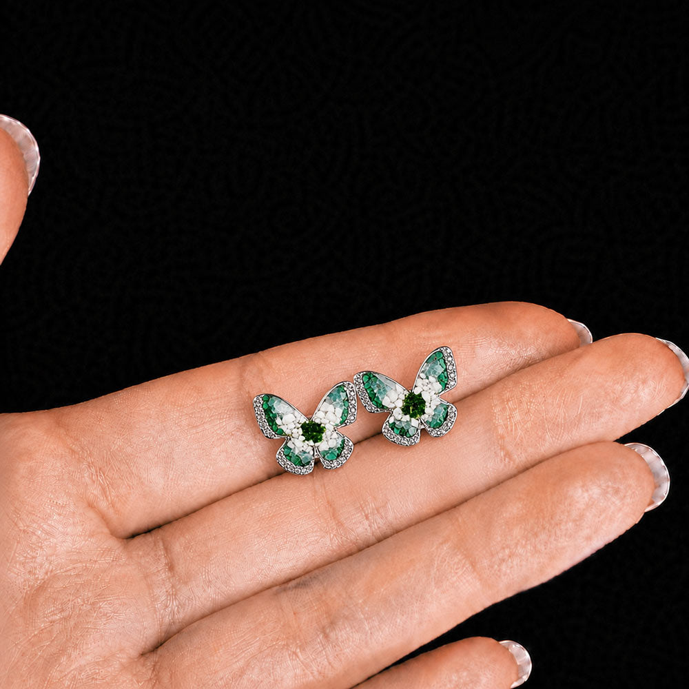 Emerald Butterfly Studs with Diamond - 15MM