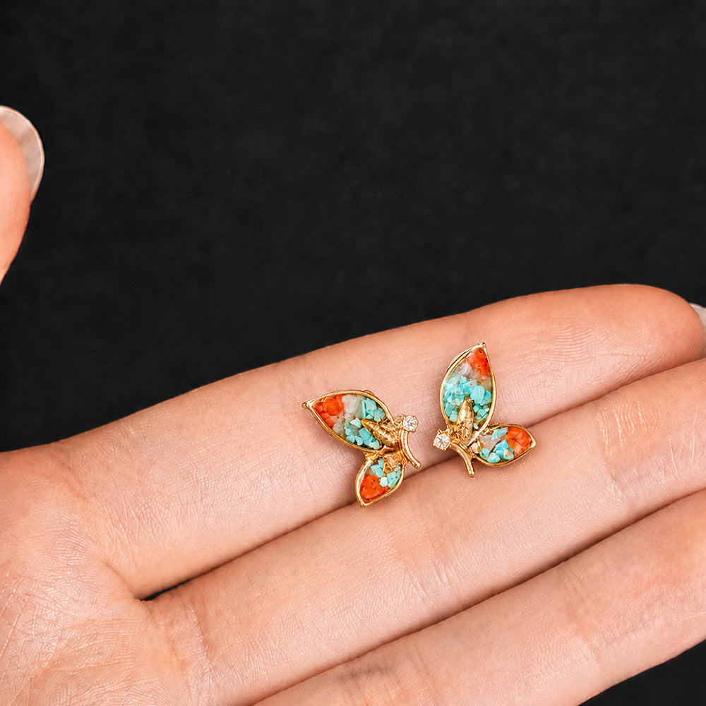 Color Stone Inlay Butterfly Wing Stud Earrings – Dunhuang Color