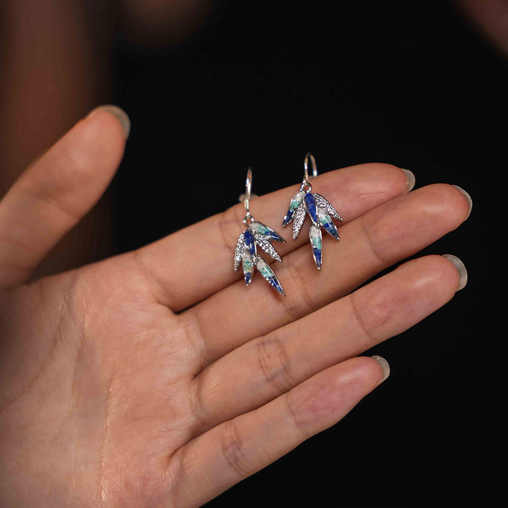 Bamboo Leaf Style Blue-and-white Series Ear Hooks