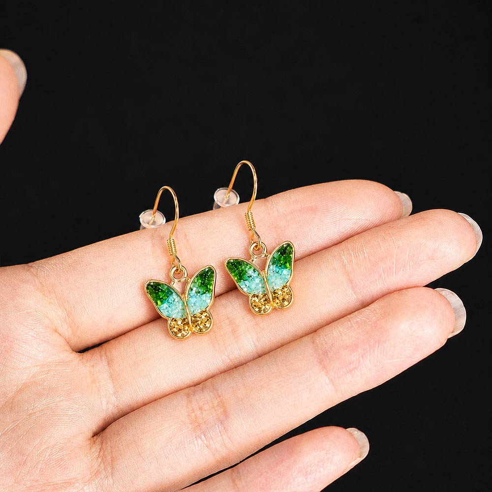 Color Stone Inlay Jade Green Little Butterfly Stud Earrings