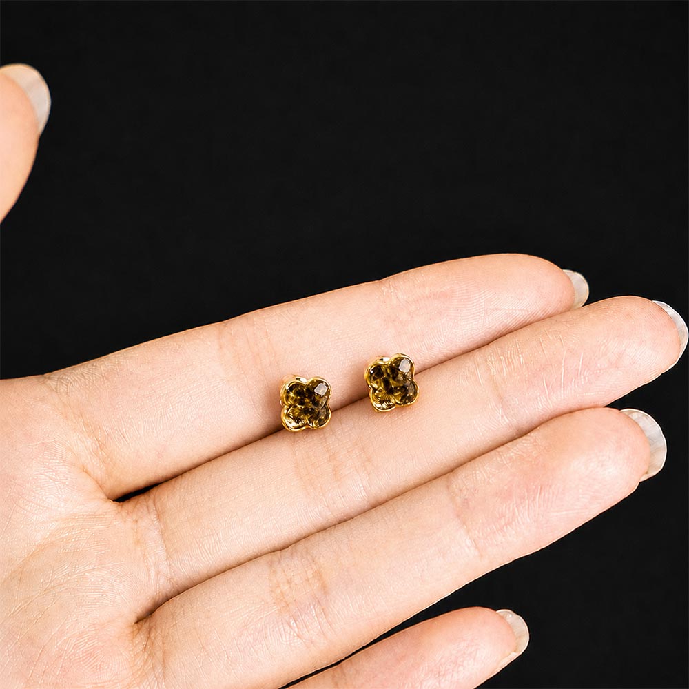 Color Stone Inlay Studs – Mini Clover, Black Obsidian