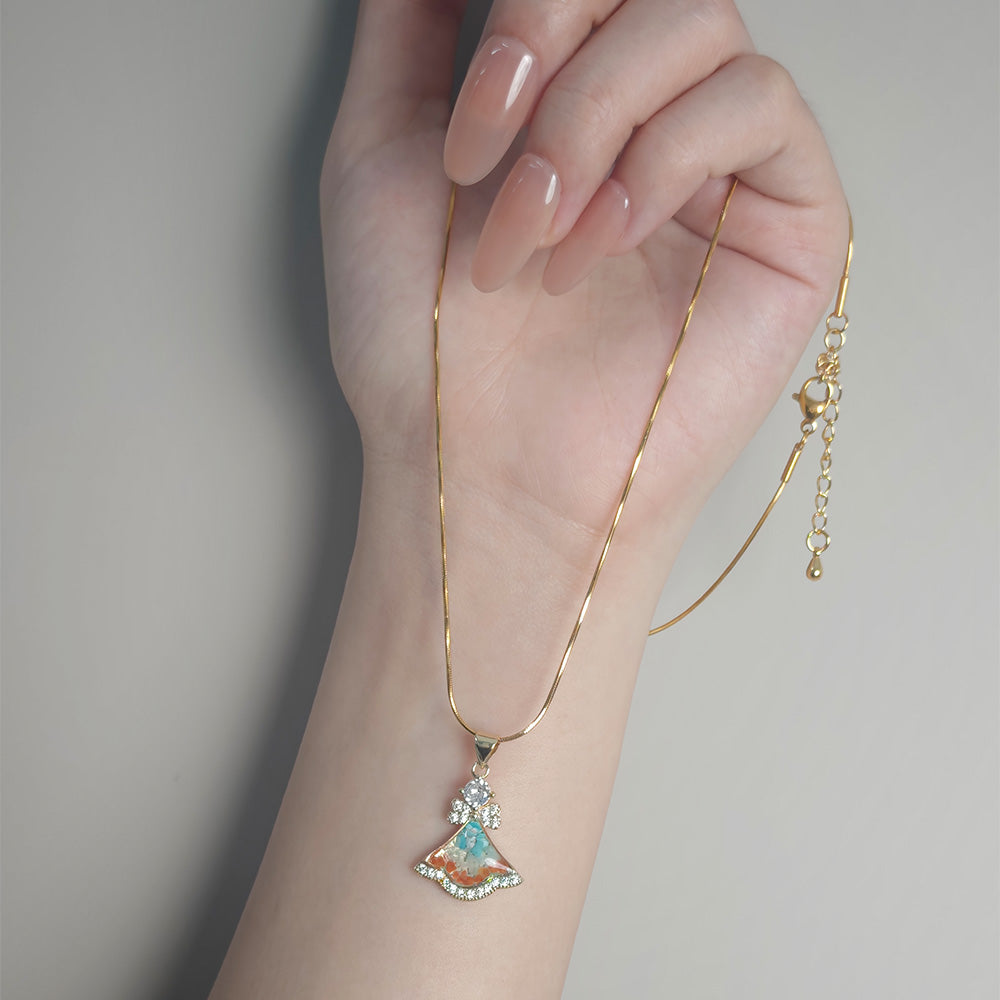 Color Stone Inlay Bell Necklace – Blue & White Series