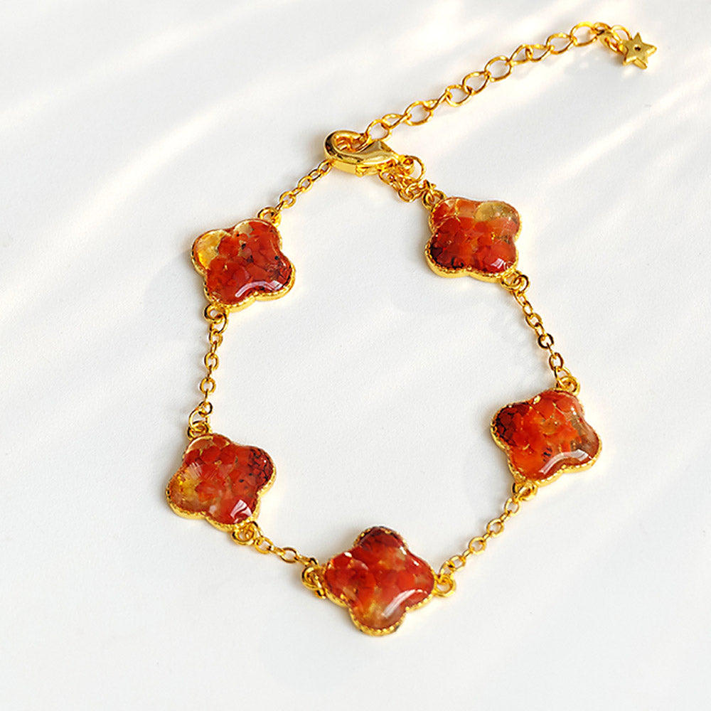 Color Stone Inlay Bracelet – Four-Leaf Clover, Prosperous Red Series