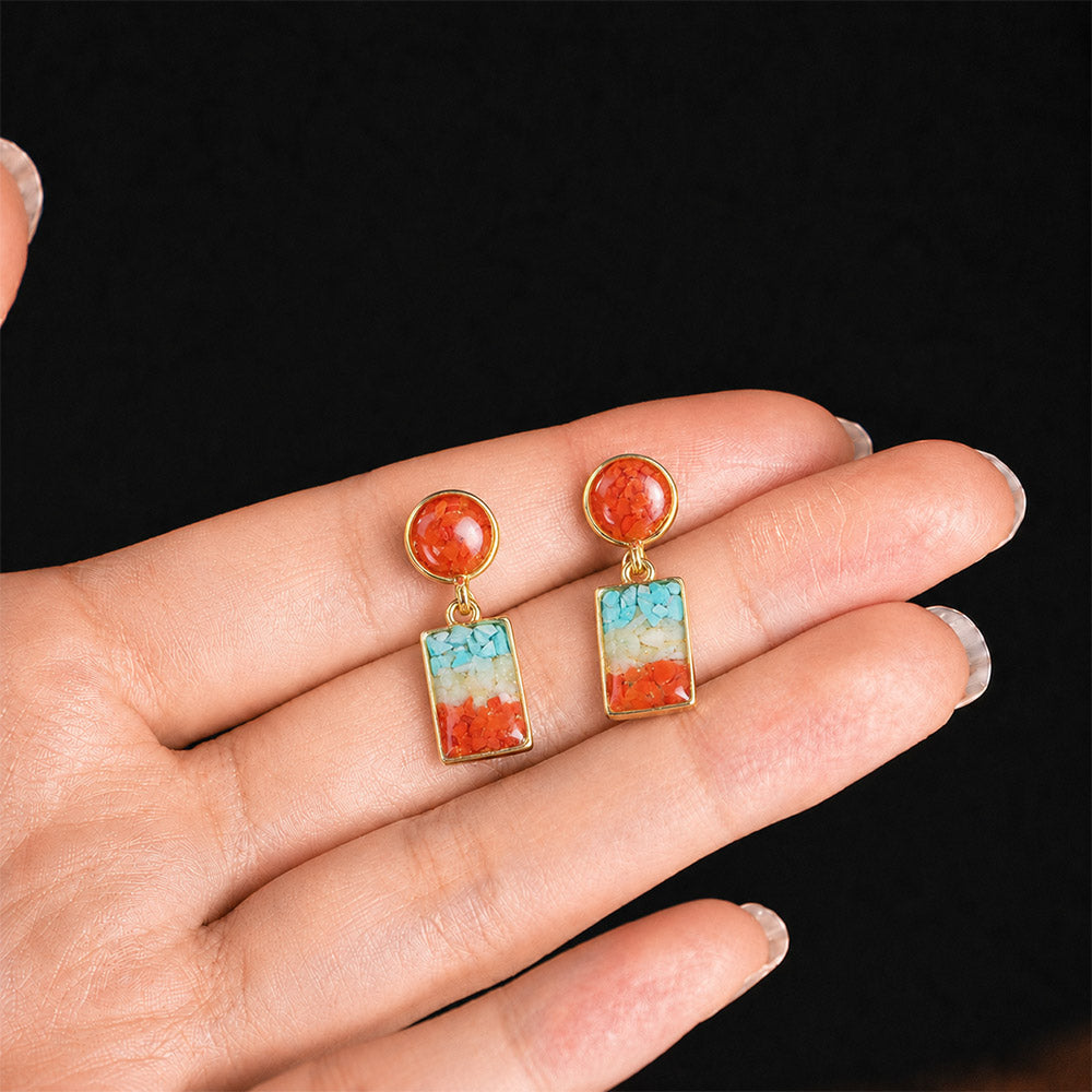 Red Agate Square & Round Studs - Dunhuang