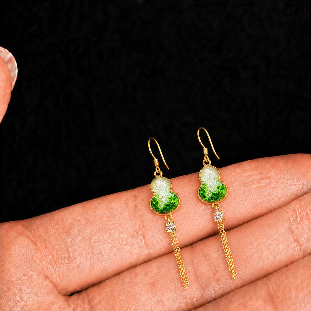 Color Stone Inlay Gourd Stud Earrings with Pendant