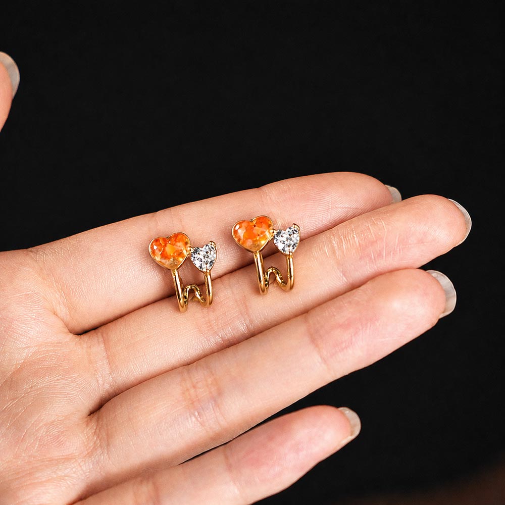 Color Stone Inlay Studs – Heart B·C, Vibrant Red