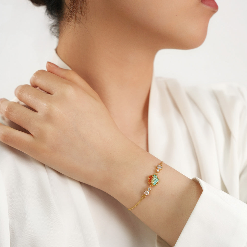 Color Stone Inlay Bracelet – Dunhuang Color Plum Blossom with Diamonds