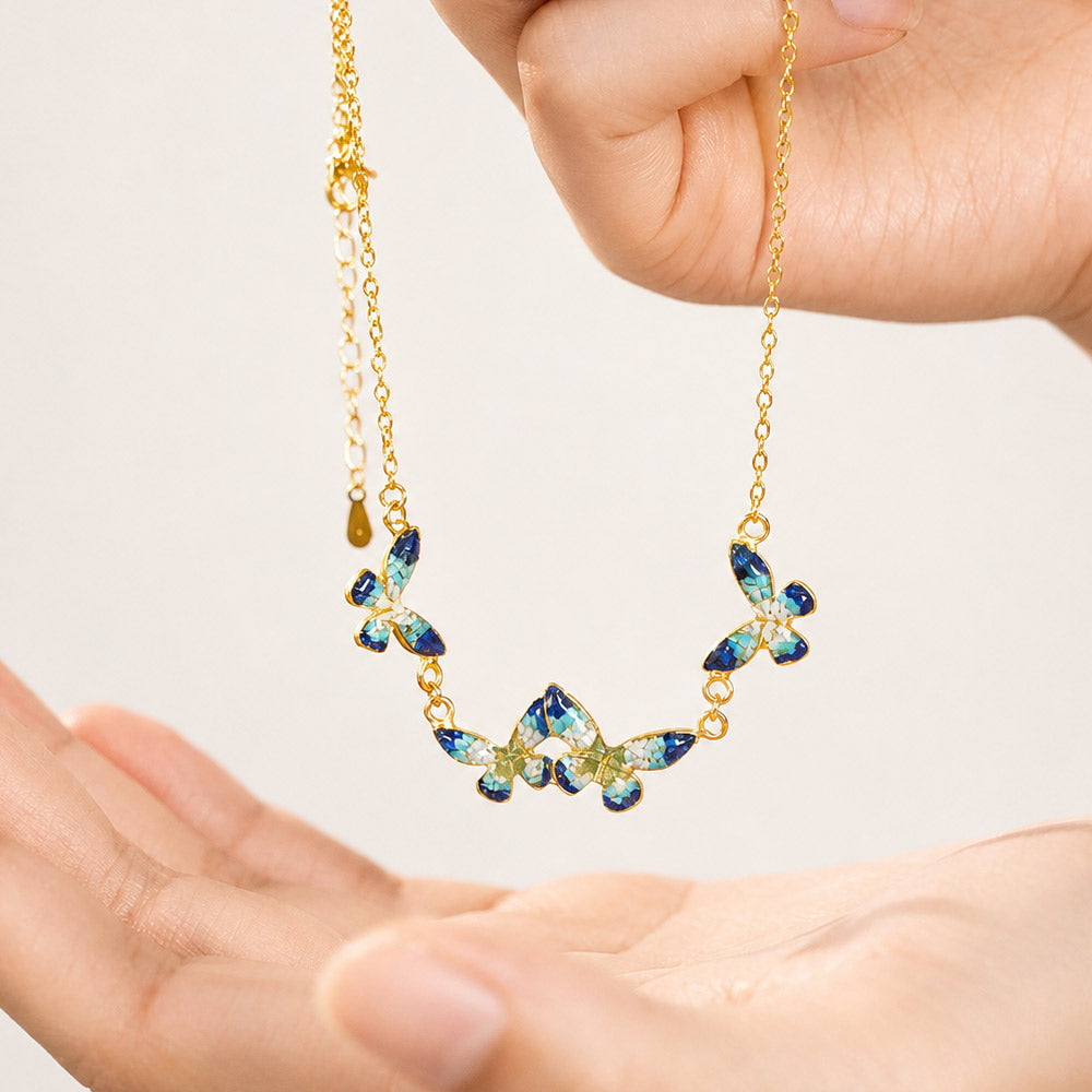 Butterfly in Azure Dream” Lapis Lazuli Butterfly Stud Earrings + Necklace Bundle
