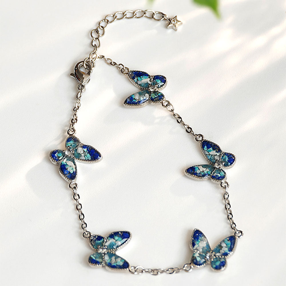 Color Stone Inlay Bracelet – Butterfly, Blue & White Series