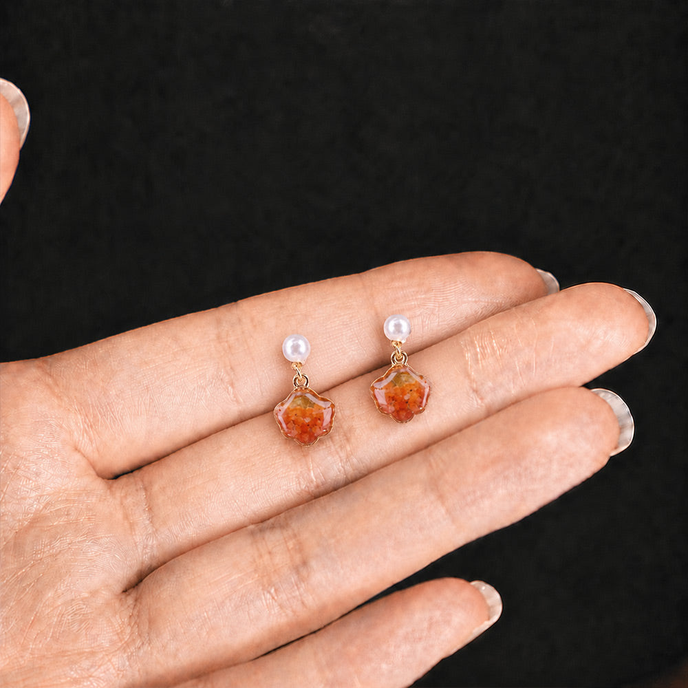 Red Stone Inlay Shell Earrings