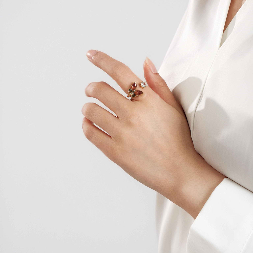 Color Stone Inlay Ring: Prosperous Series Butterfly Design B