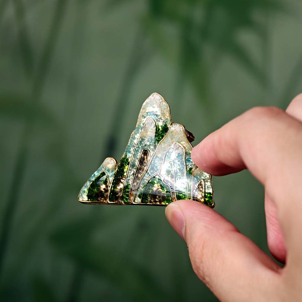 Jadeite Landscape Brooch with Colored Stone Inlay, Style D