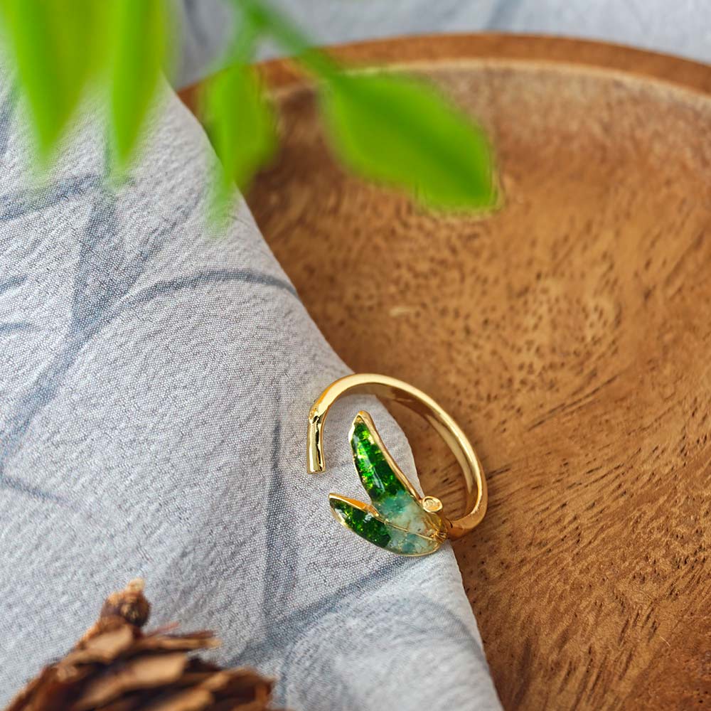 Color Stone Inlay Jade Green Gradient Bamboo Leaf Ring – B Style