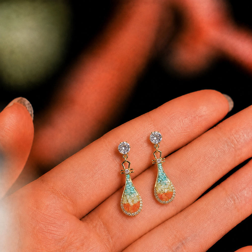 Color Stone Inlay Earrings – Pipa, Dunhuang Color Series