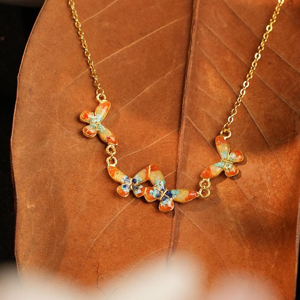 Color Stone Inlay Necklace – Butterfly, Dunhuang Red