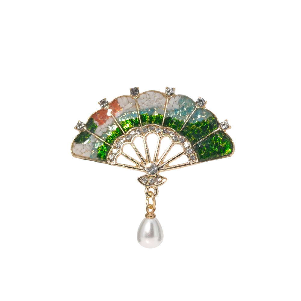 Color Stone Inlay Fan Brooch – Misty Jiangnan