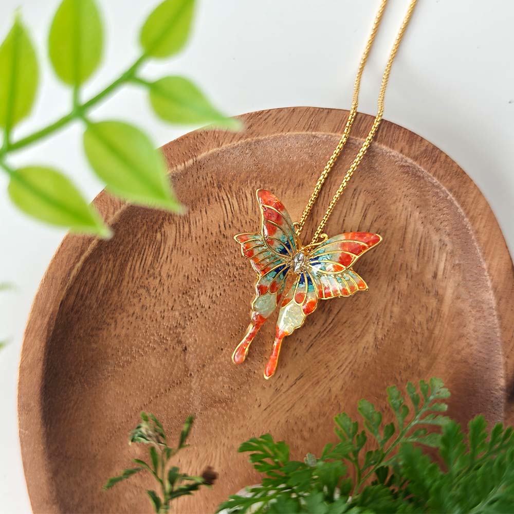 Color Stone Inlay Large Butterfly Necklace – Dunhuang Red
