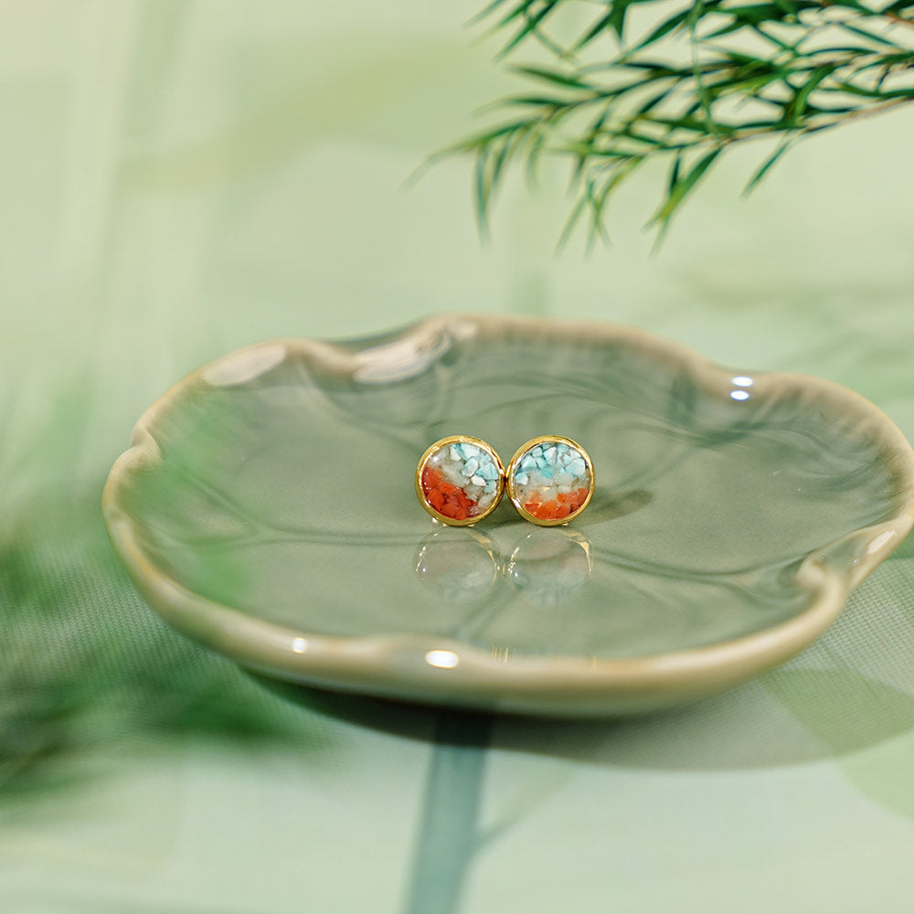 Colorful Stone Inlaid Earrings, Dunhuang Series Mini Round Bean