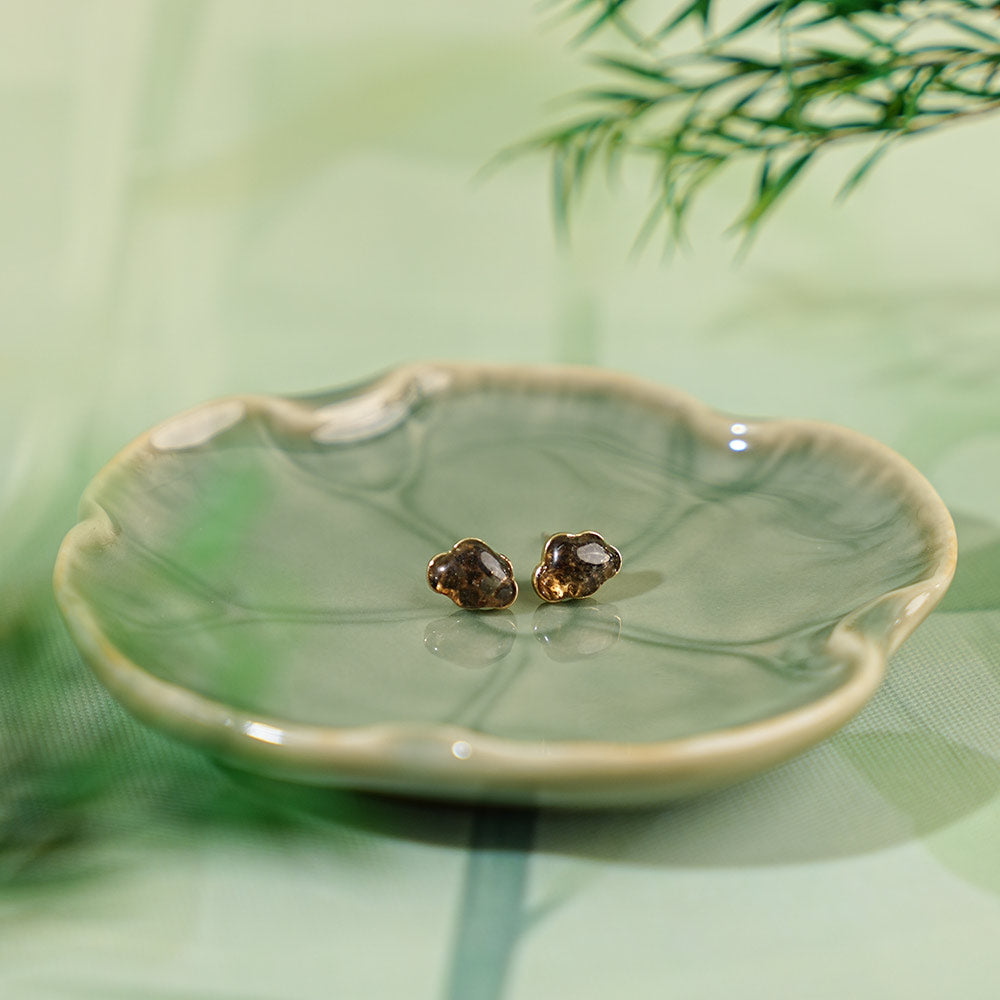 Color Stone Inlay Studs – Auspicious Cloud, Black Obsidian