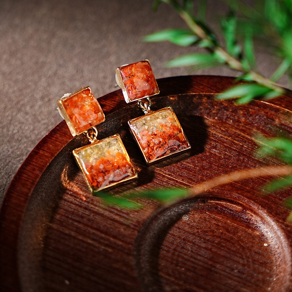 Color Stone Inlay Studs – Square, Vibrant Red