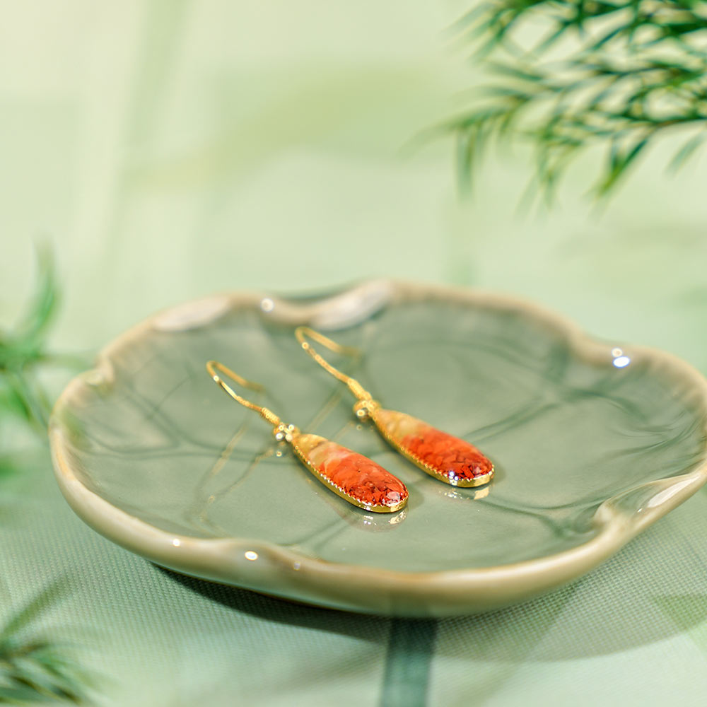 Colorful Stone Inlaid Teardrop Earrings, Prosperity Red Series