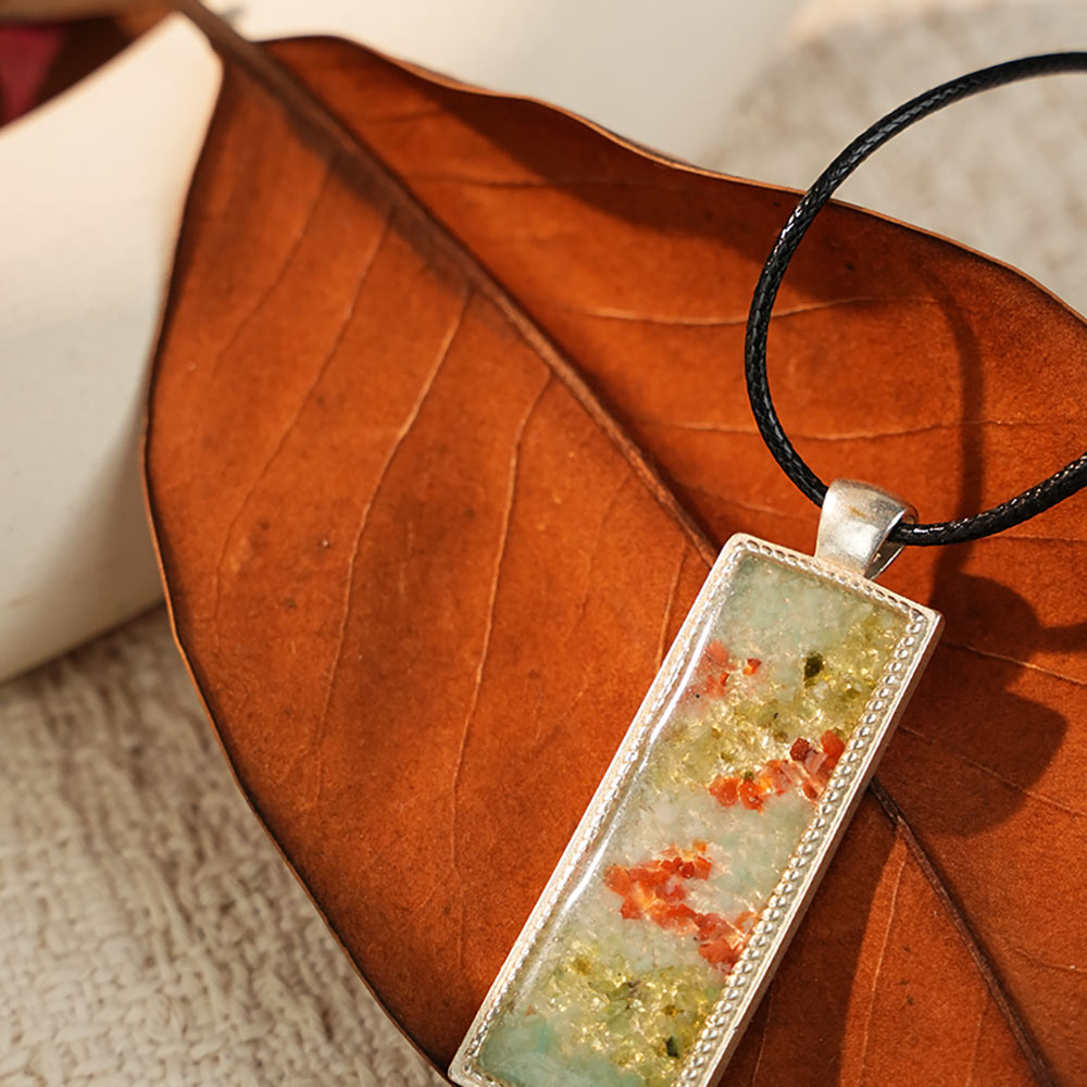 Color Stone Inlay Necklace–Rectangular, Dunhuang South Red A7