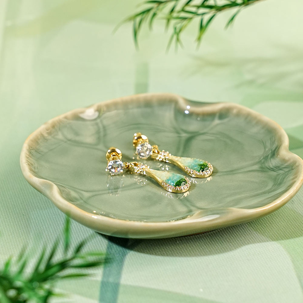 Color Stone Inlay Earrings – Pipa, Jade Green Series