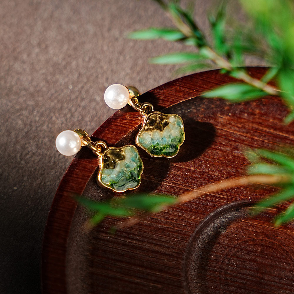 Jade Green Shell Stone Inlay Earrings