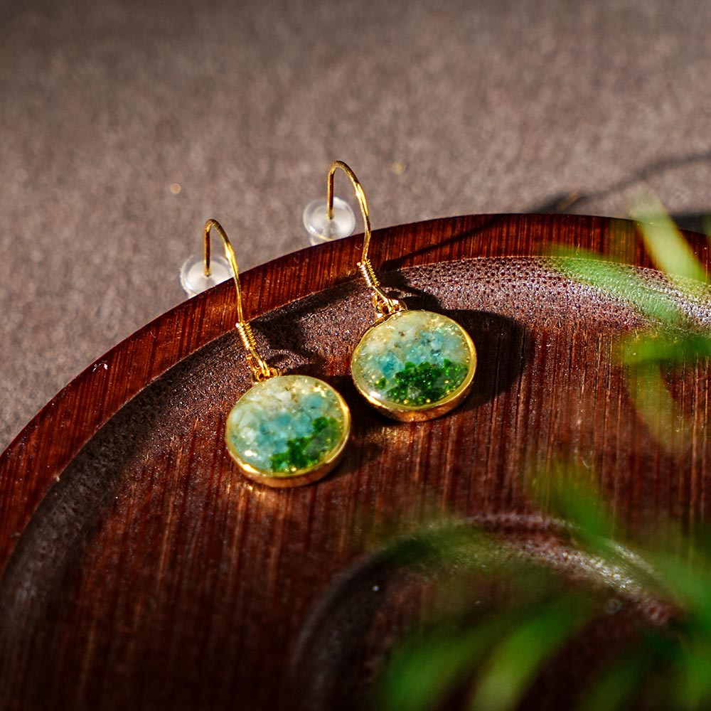 Color Stone Inlay Small Round Bead Drop Earrings – Jade Green Series