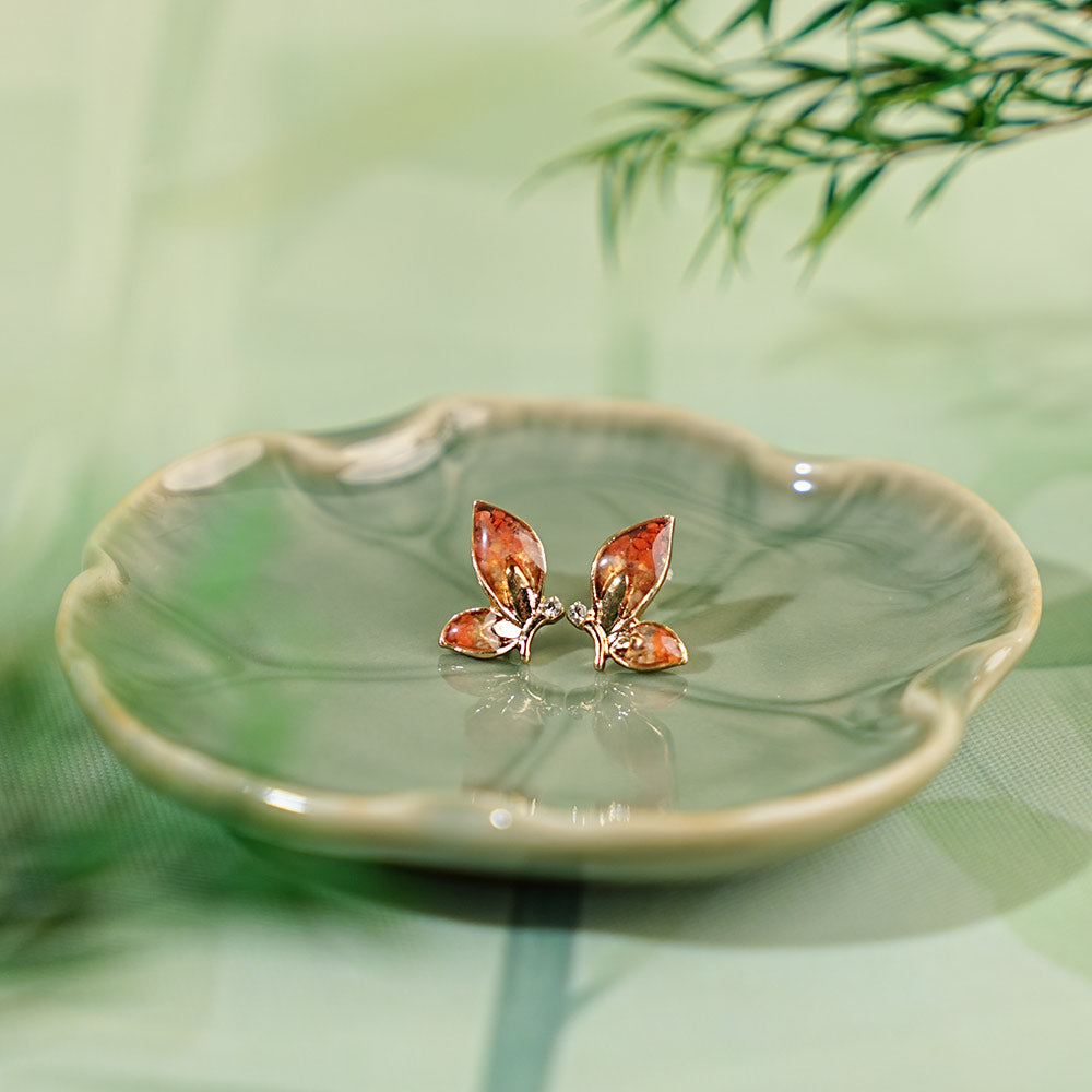 Color Stone Inlay Prosperous Red Butterfly Wing Stud Earrings – Style A