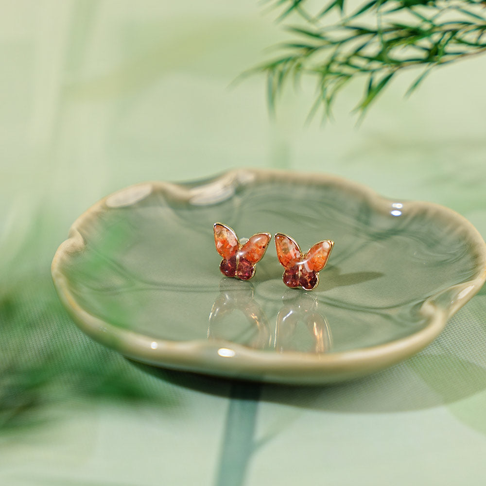 Colored Stone Inlaid Butterfly Earrings Red Prosperity Series