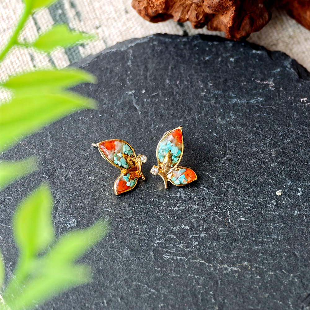 Color Stone Inlay Butterfly Wing Stud Earrings – Dunhuang Color