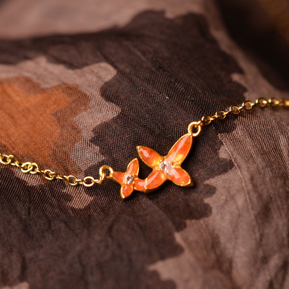 Color Stone Inlay Necklace – Osmanthus Flower, Red