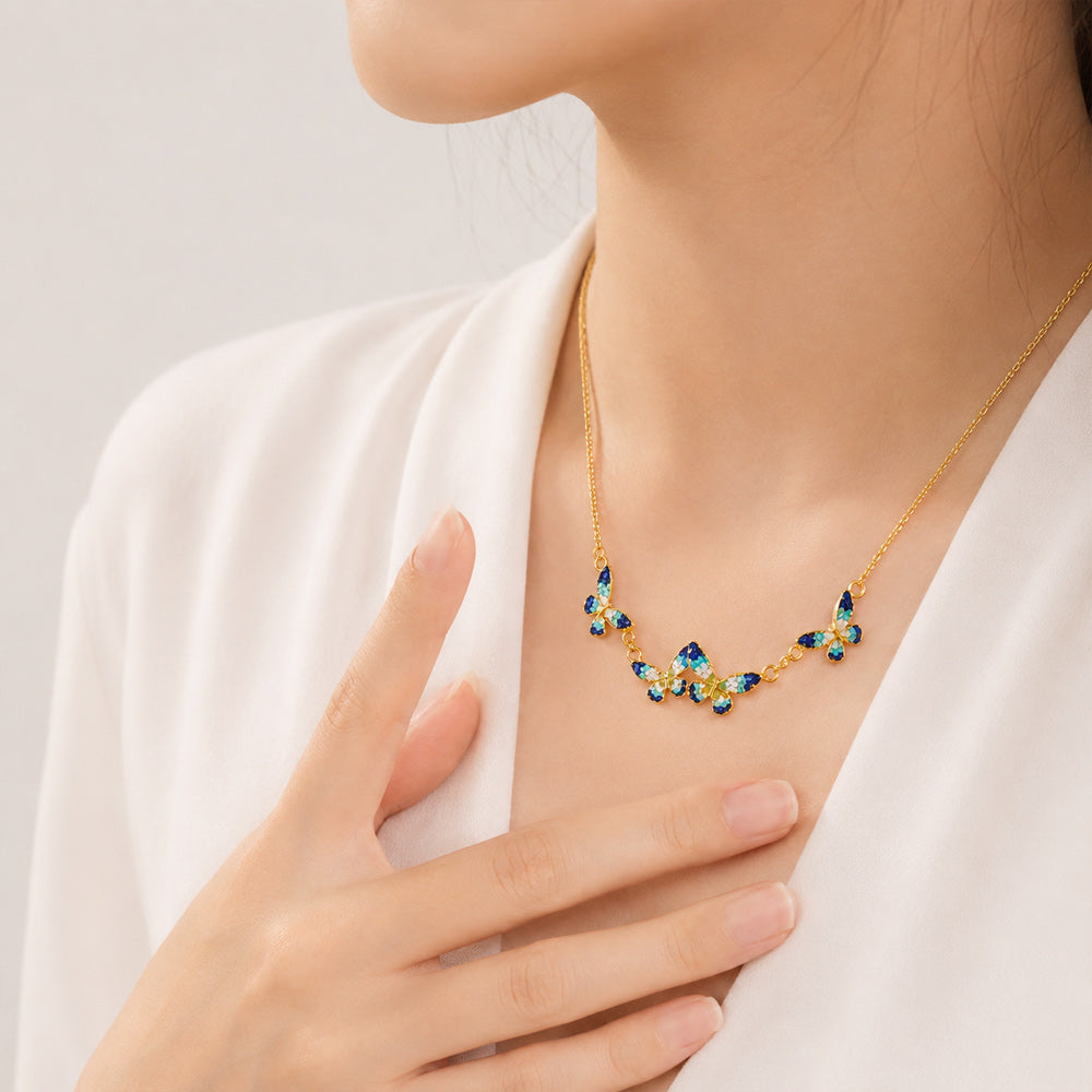 Butterfly in Azure Dream” Lapis Lazuli Butterfly Stud Earrings + Necklace Bundle