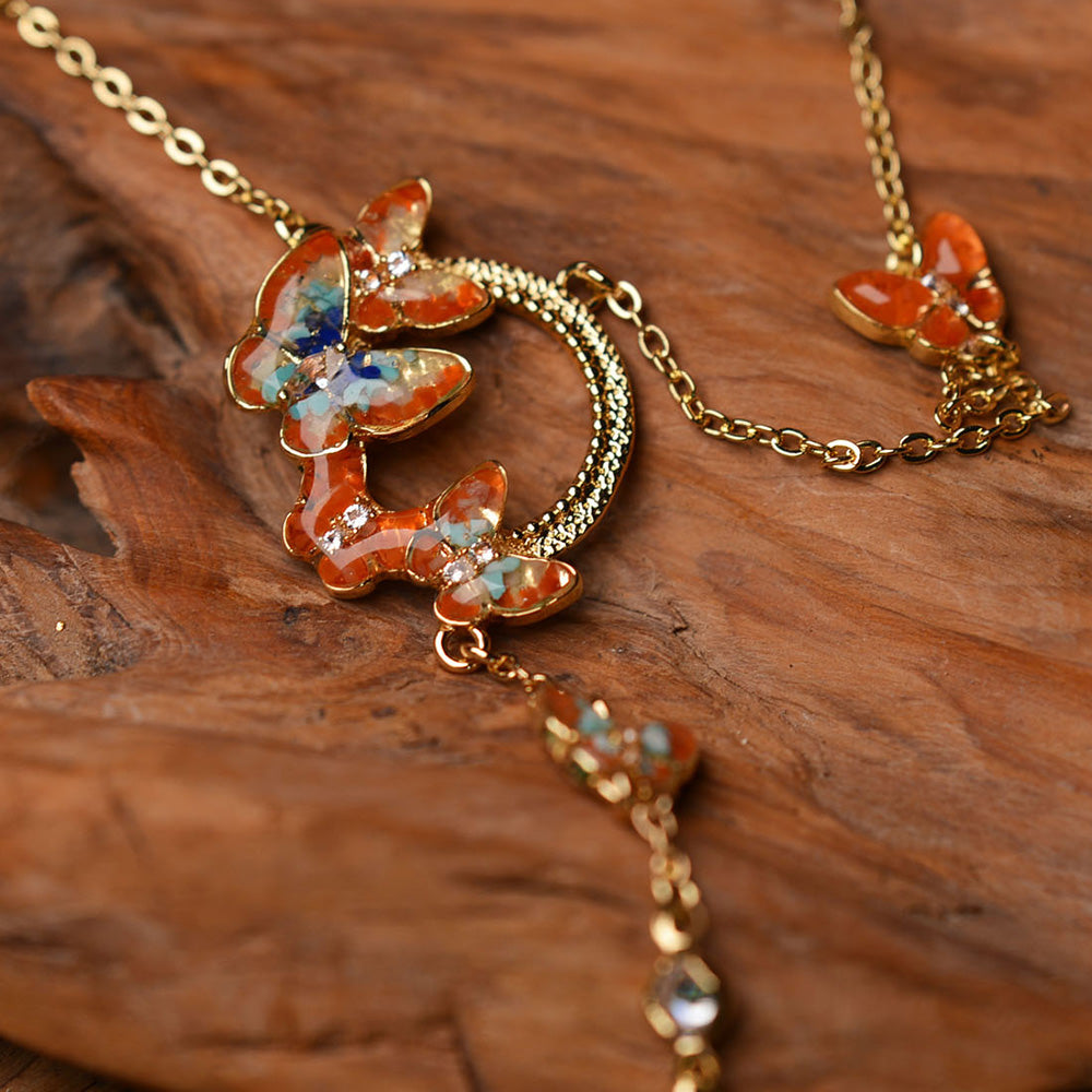 Color Stone Inlay Butterfly Necklace – Dunhuang Red