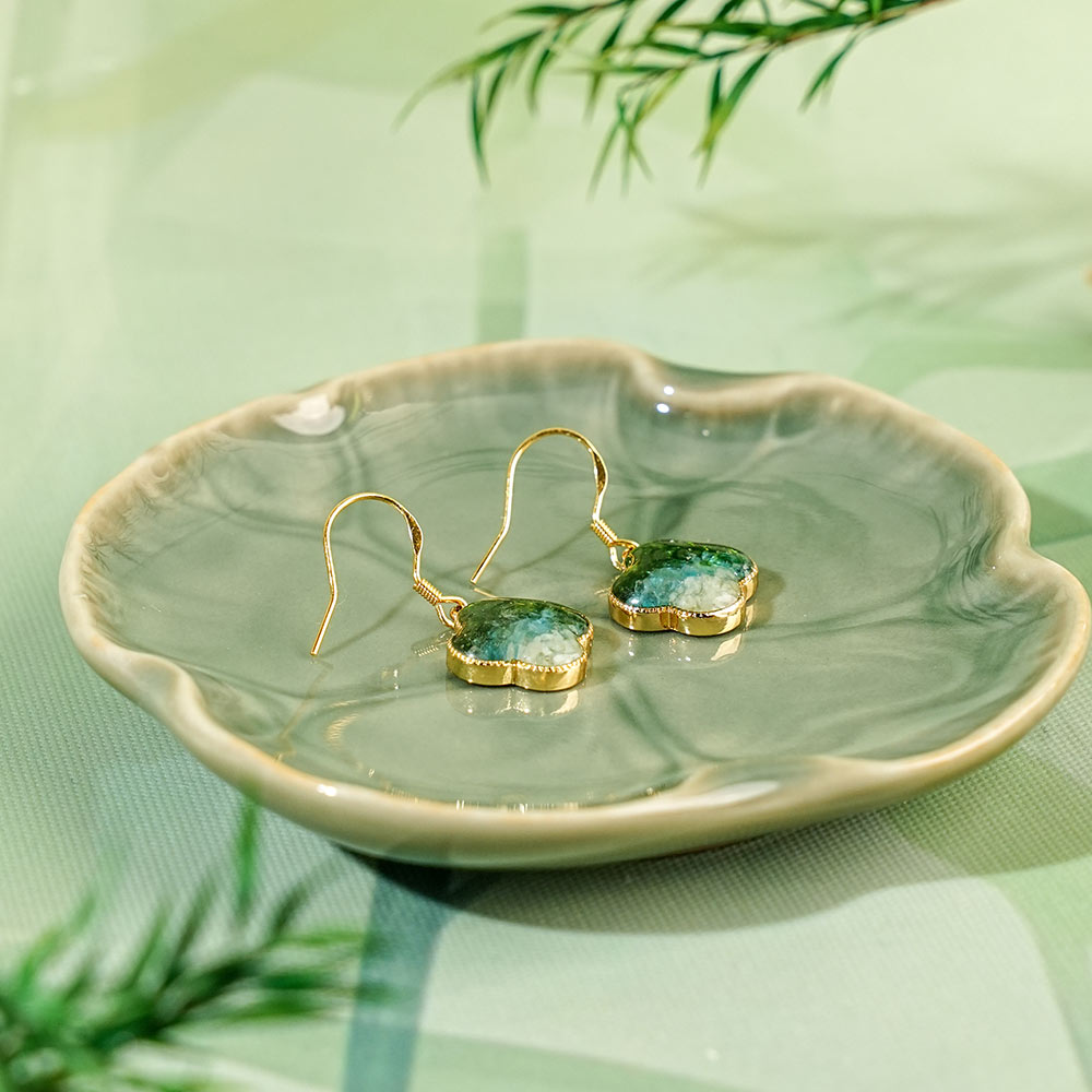 Color Stone Inlay Studs – Four-Leaf Clover, Emerald Green