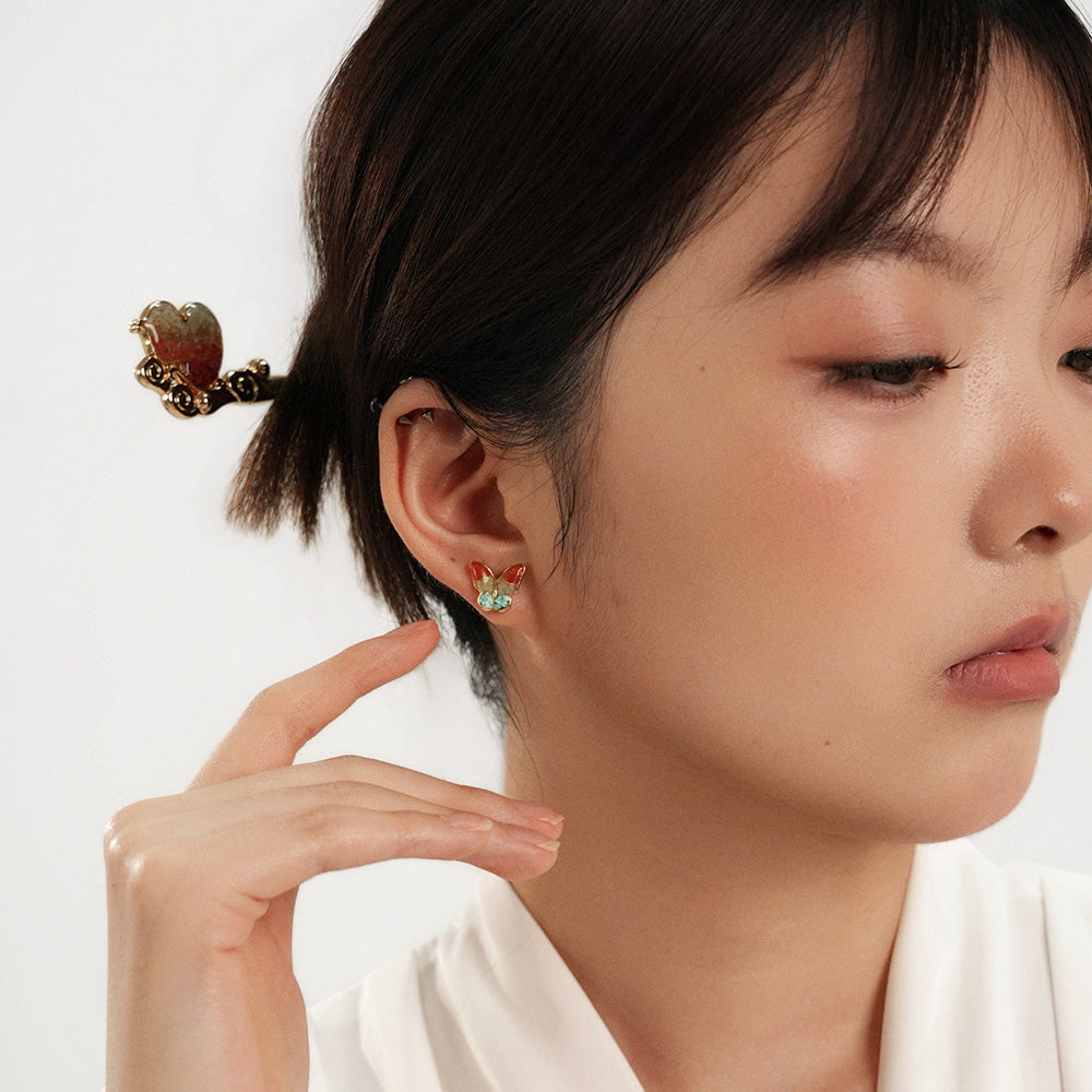 Color Stone Inlay Small Butterfly Stud Earrings – Dunhuang Series
