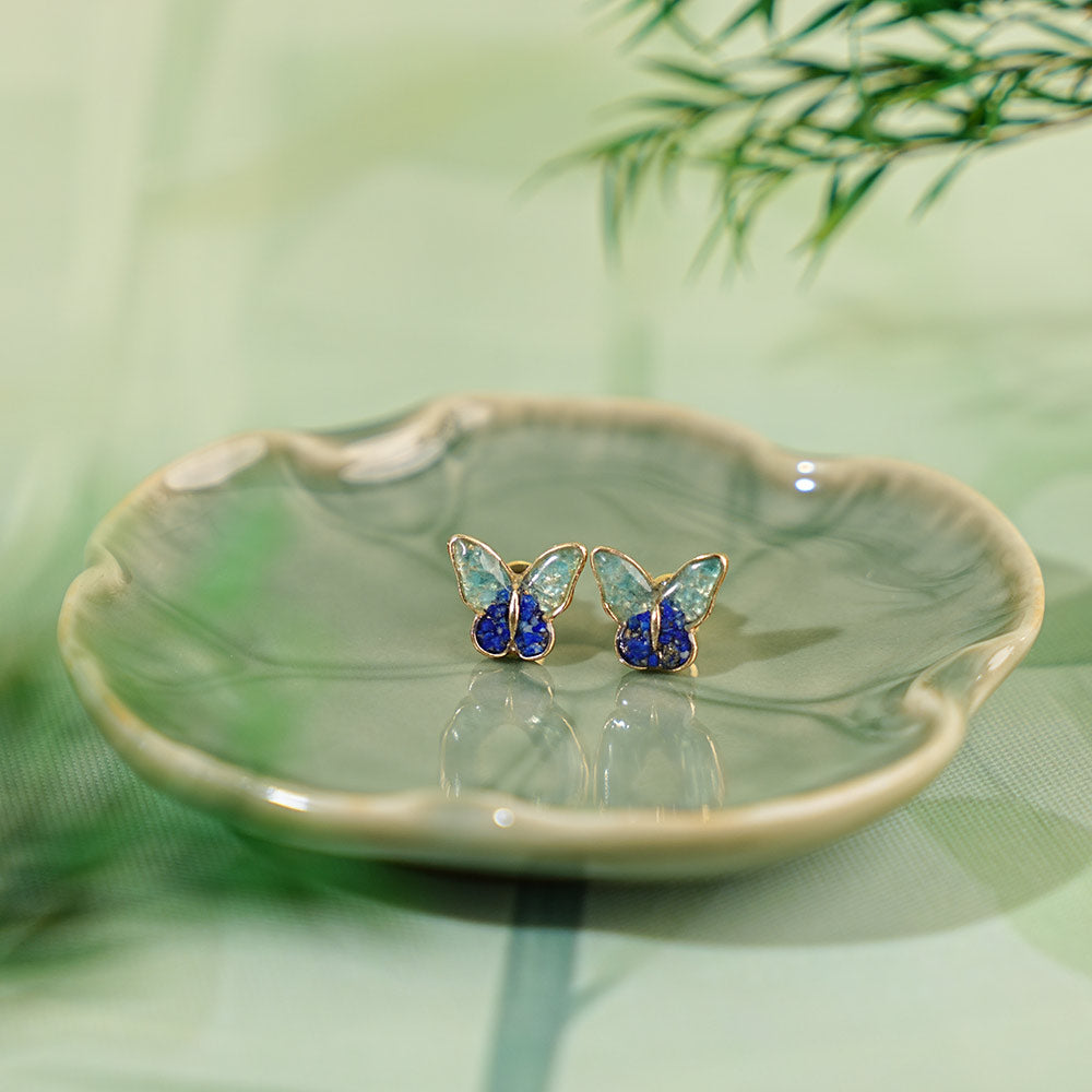Color Stone Inlay Earrings – Lapis Small Butterfly