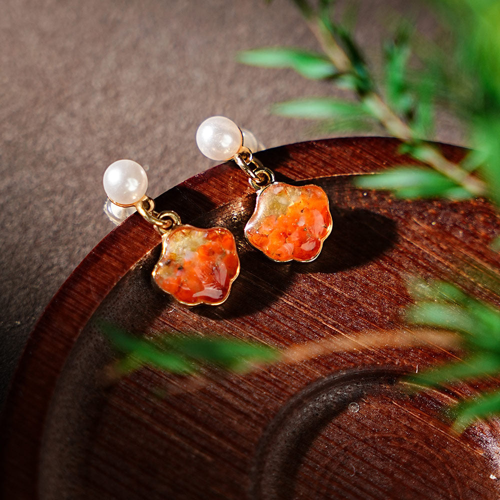 Red Stone Inlay Shell Earrings