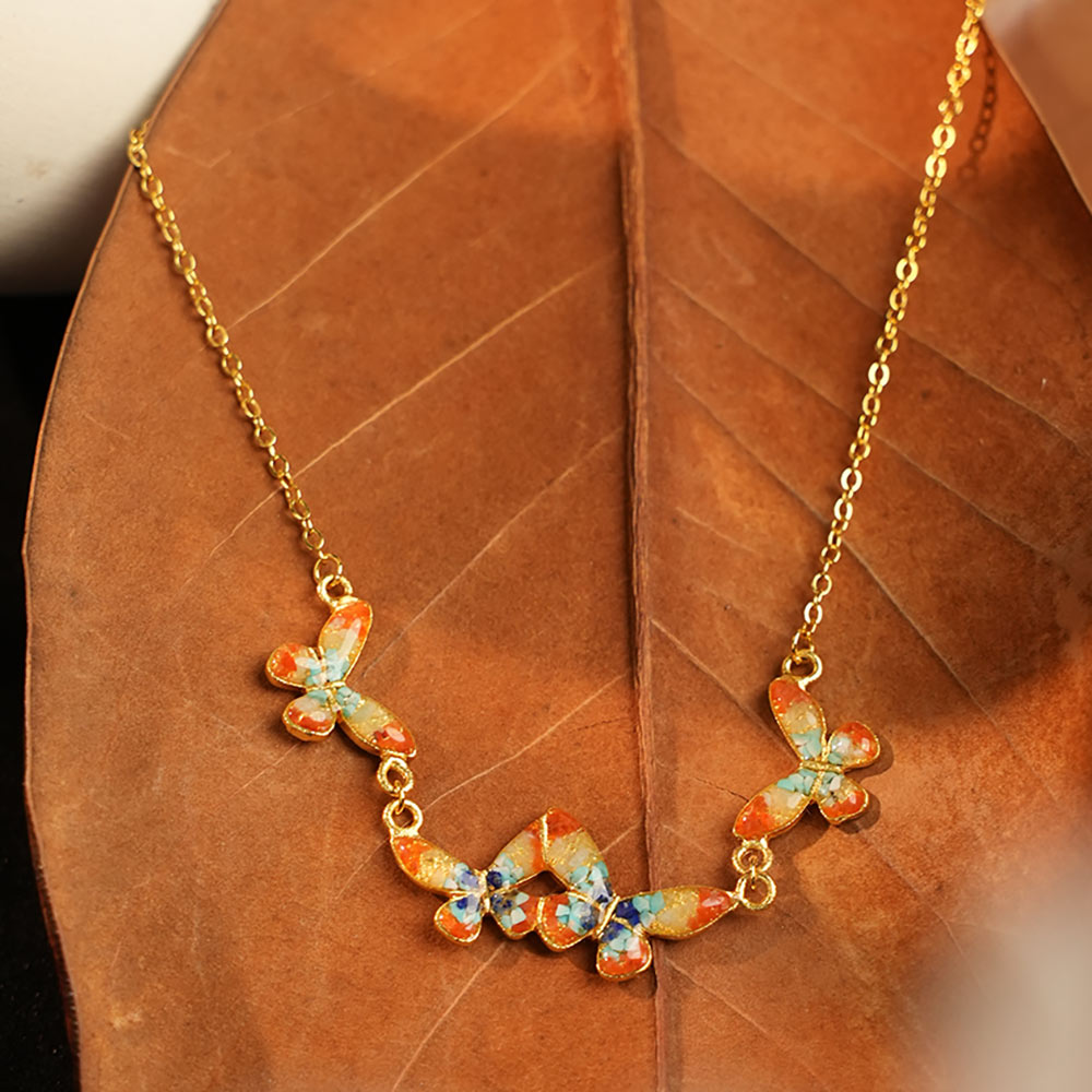 Color Stone Inlay Necklace – Butterfly, Dunhuang Red
