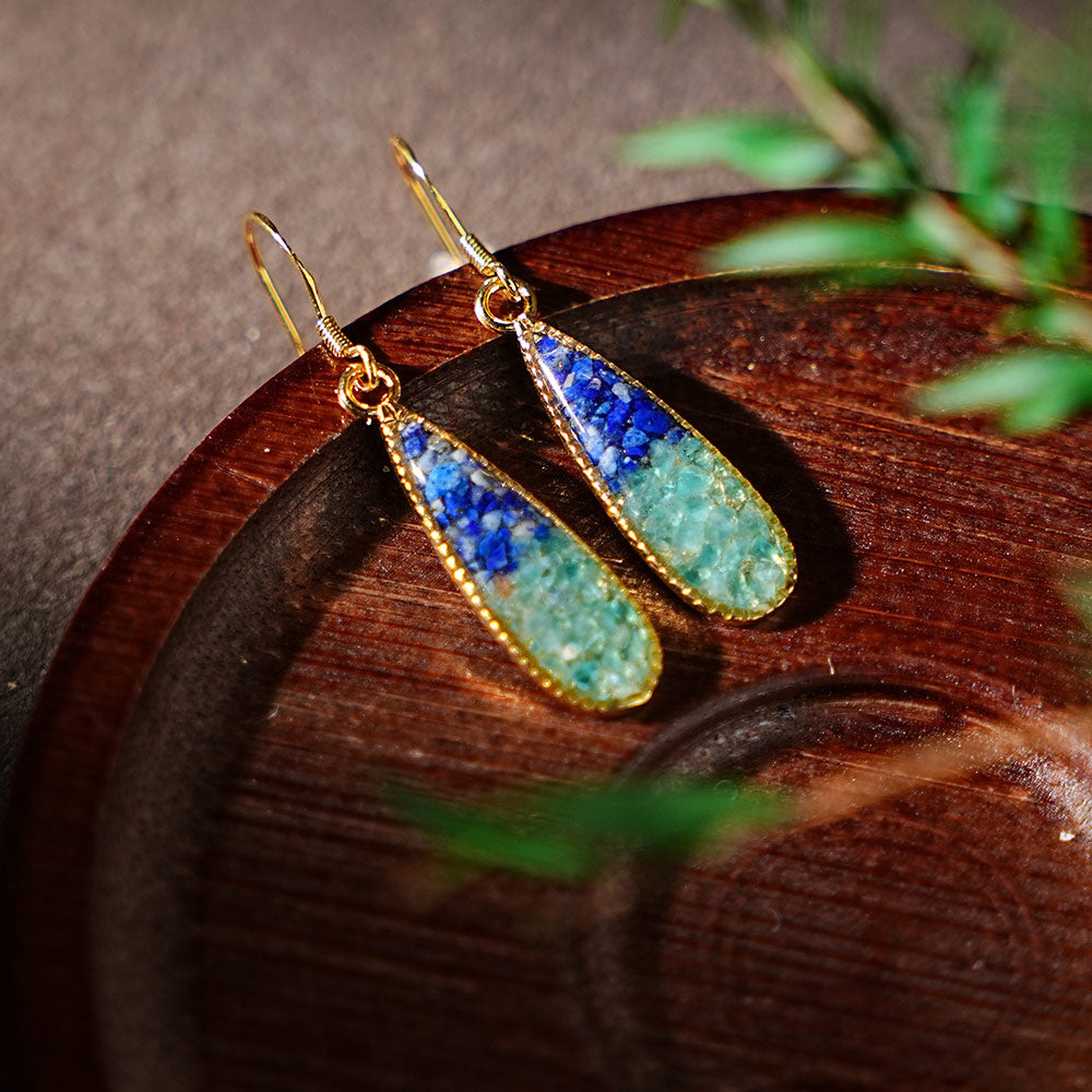 Color Stone Inlay Sky Blue Teardrop Earrings