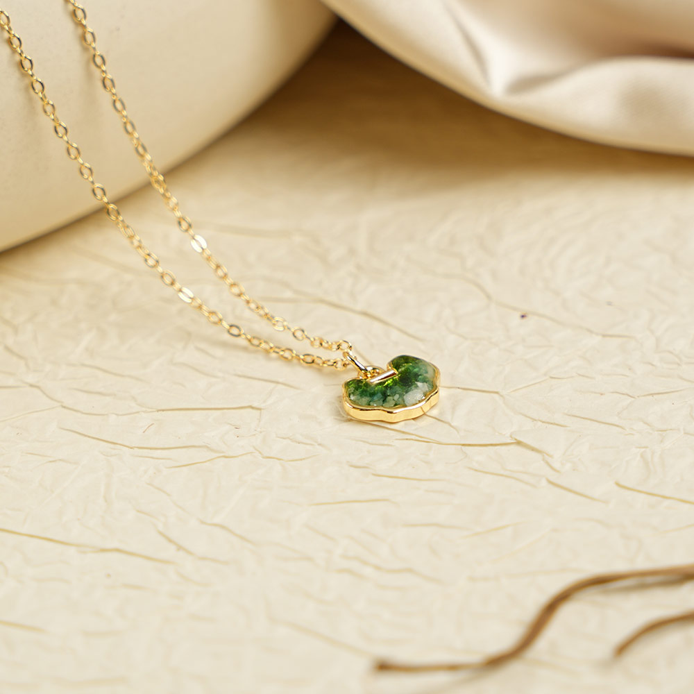 Color Stone Inlaid Emerald Green Longevity Lock Necklace