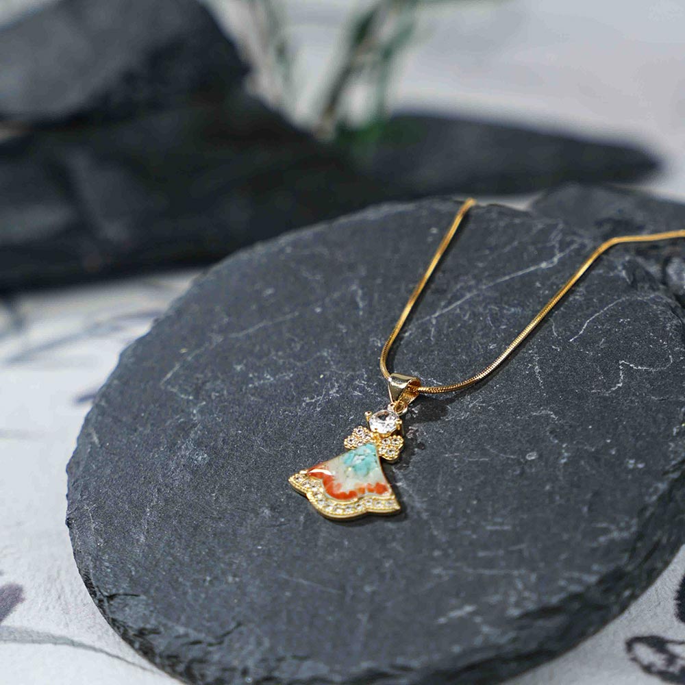 Color Stone Inlay Bell Necklace – Blue & White Series