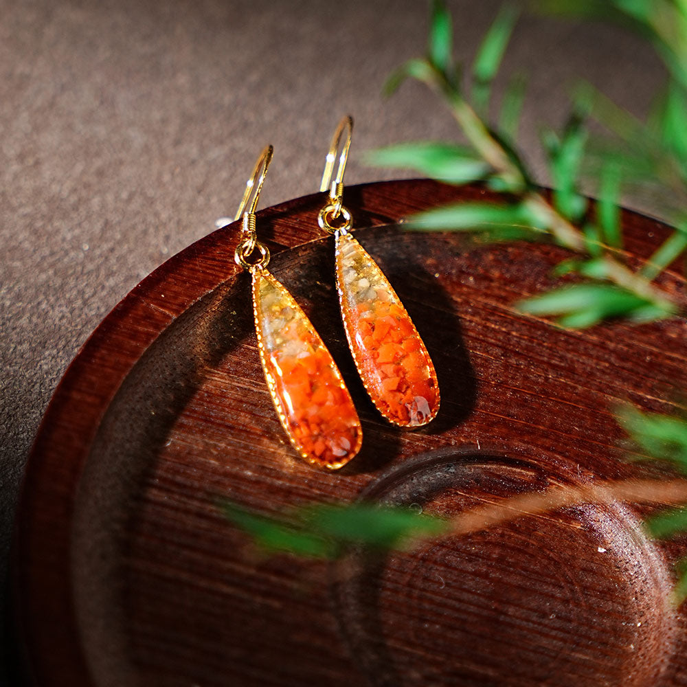 Colorful Stone Inlaid Teardrop Earrings, Prosperity Red Series