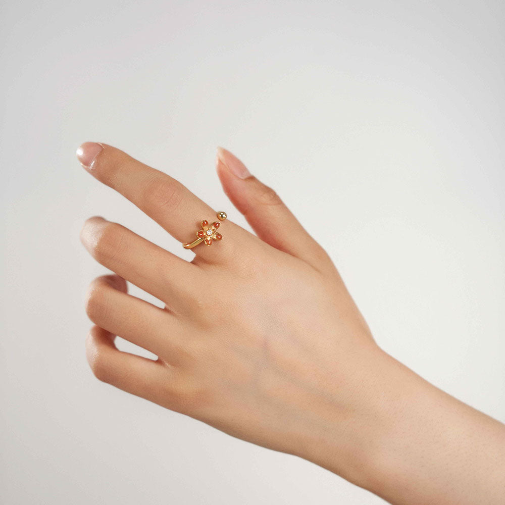 Colored Stone Inlaid Prosperous Red Peach Blossom Ring