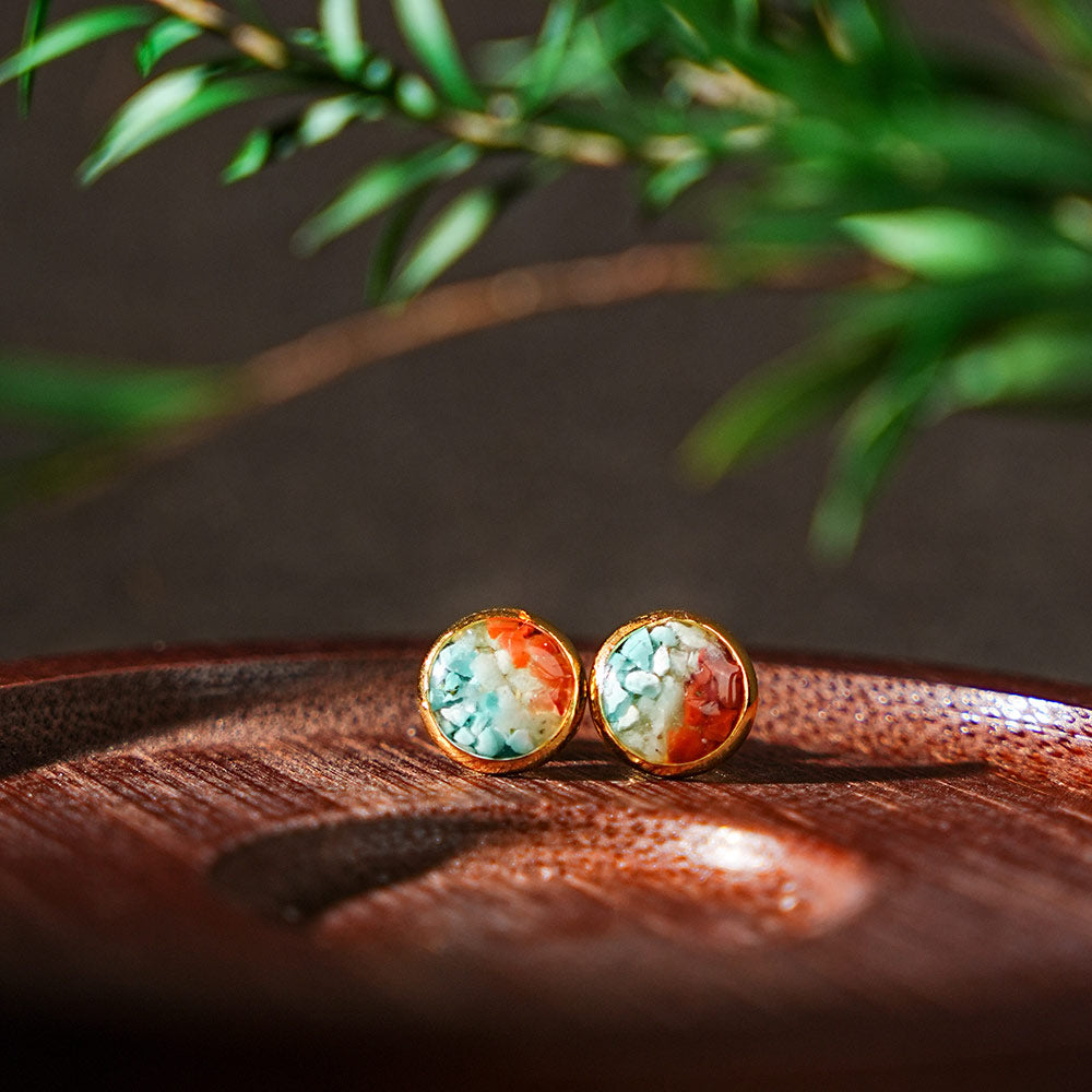 Colorful Stone Inlaid Earrings, Dunhuang Series Mini Round Bean