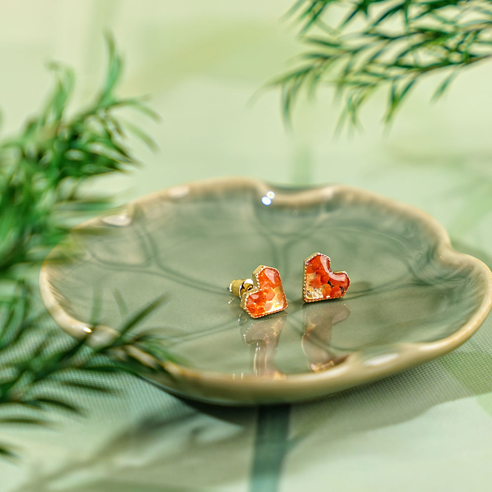 Red Stone Inlay Heart Earrings