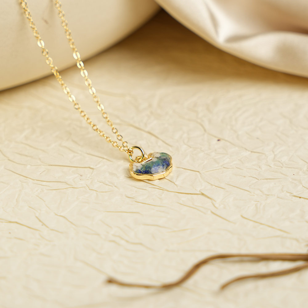 Color Stone Inlay Longevity Lock Necklace – Blue & White