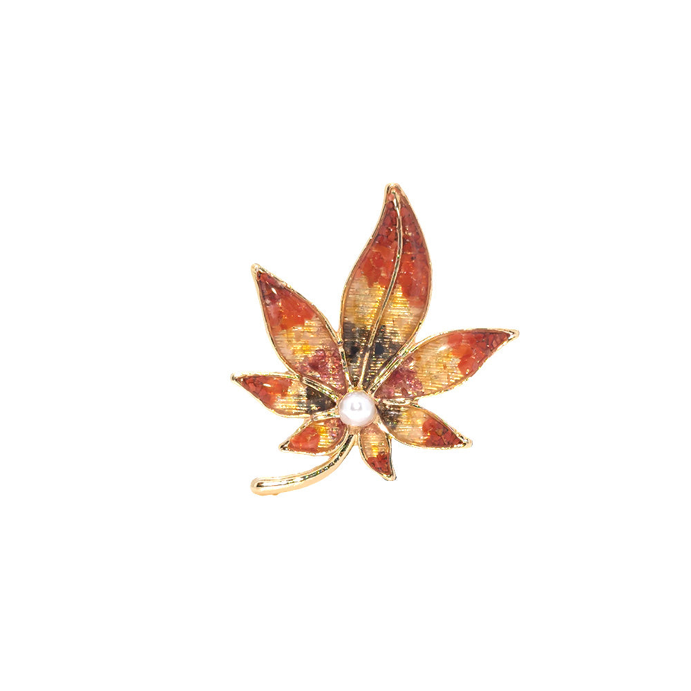 Color Stone Inlay Maple Leaf Brooch – Series